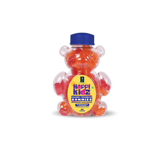 Happi kidz Calcium + Vitamin D Gummies for Kids | Daily Support for Growth, Teeth and Strong Bone Development, Immunity Booster | Trusted Daily Supplement for Kids | 60 Gummy | Strawberry - shopbritishbiologicals