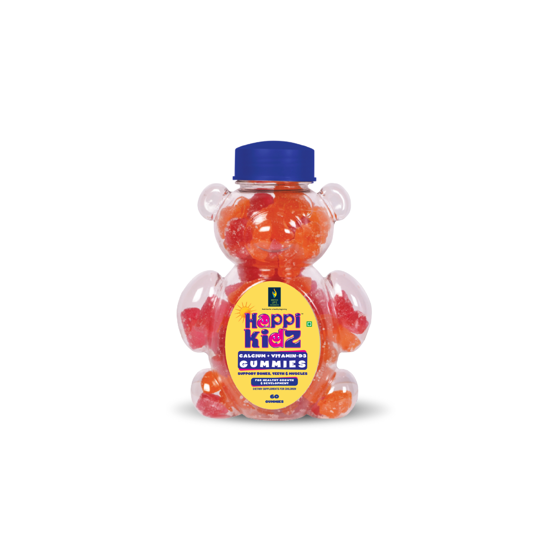 Happi kidz Calcium + Vitamin D Gummies for Kids | Daily Support for Growth, Teeth and Strong Bone Development, Immunity Booster | Trusted Daily Supplement for Kids | 60 Gummy | Strawberry - shopbritishbiologicals