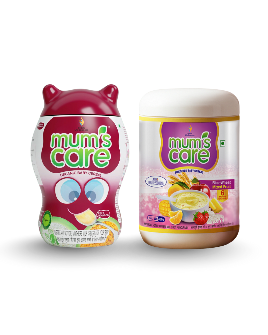 British Life Sciences Mum's Care Cereal - Rice & Moongdhal | Mixed Fruit (Combo Pack) | Nutritious Baby Cereal with Vitamins, Minerals & Protein | Easy Digestion, Boosts Immunity & Healthy Weight Gain - shopbritishbiologicals
