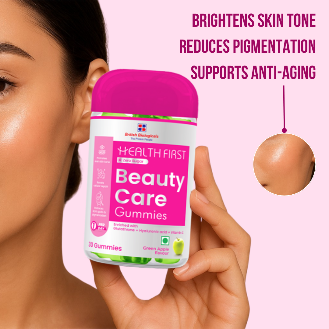 HealthFirst Beauty Care Gummies with Glutathione, Hyaluronic Acid, Vitamin A, Pomegranate Peel & Vitamin E , Radiance & Skin Hydration – 30 Gummies - shopbritishbiologicals