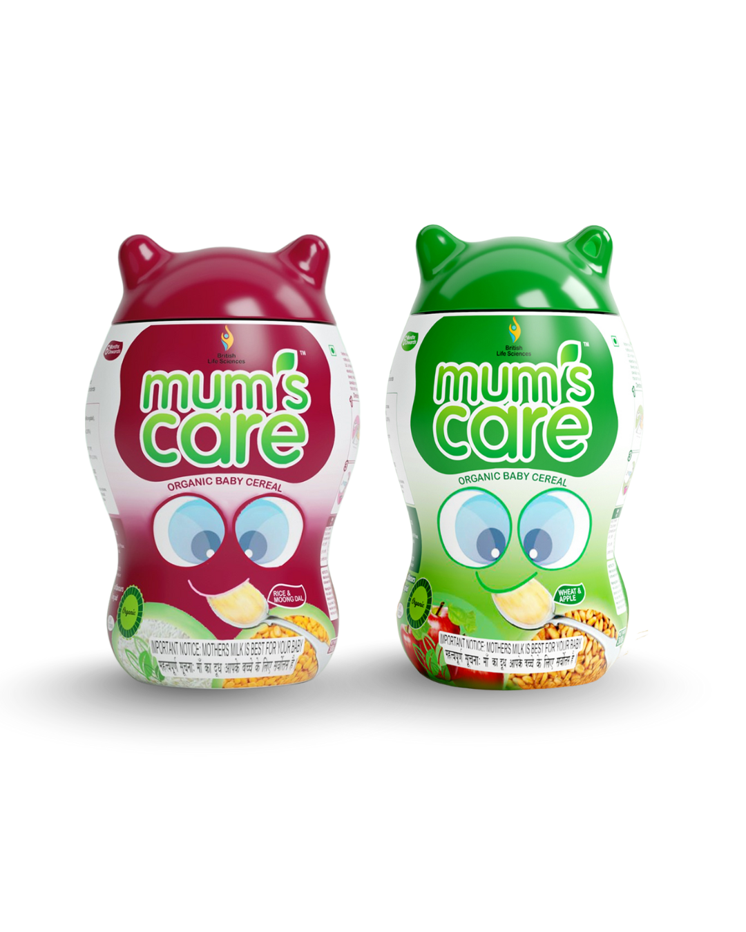 British Life Sciences Mum's Care Cereal - Rice & Moongdhal | Wheat & Apple (Combo Pack) | Nutritious Baby Cereal with Protein, Calcium & Iron | Easy Digestion, Immunity Support & Healthy Growth - shopbritishbiologicals