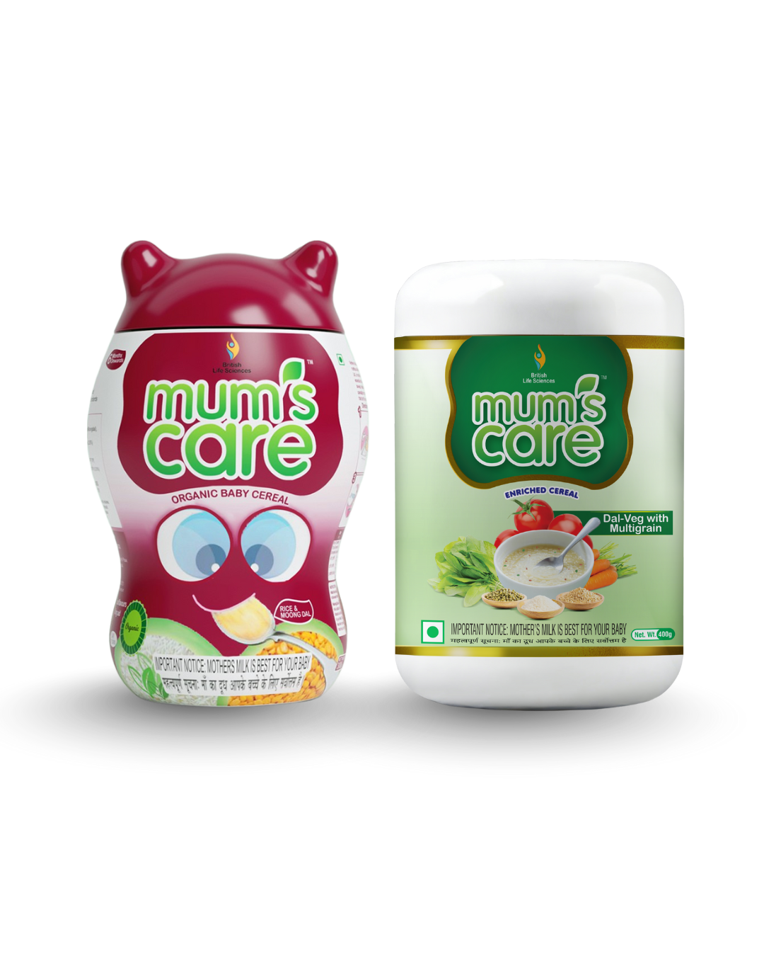 British Life Sciences Mum's Care Cereal - Rice & Moongdhal | Dal-Veg with Multigrain (Combo Pack) | Nutritious Baby Cereal with Protein, Calcium & Iron | Easy Digestion, Immunity Boost & Healthy Growth - shopbritishbiologicals