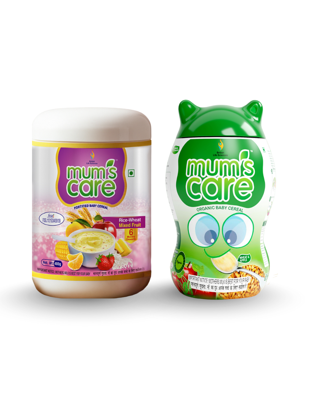 British Life Sciences Mum's Care Cereal - Mixed Fruit | Wheat & Apple (Combo Pack) | Nutritious Baby Cereal with Vitamins, Minerals & Iron | Easy Digestion, Boosts Immunity & Healthy Growth - shopbritishbiologicals