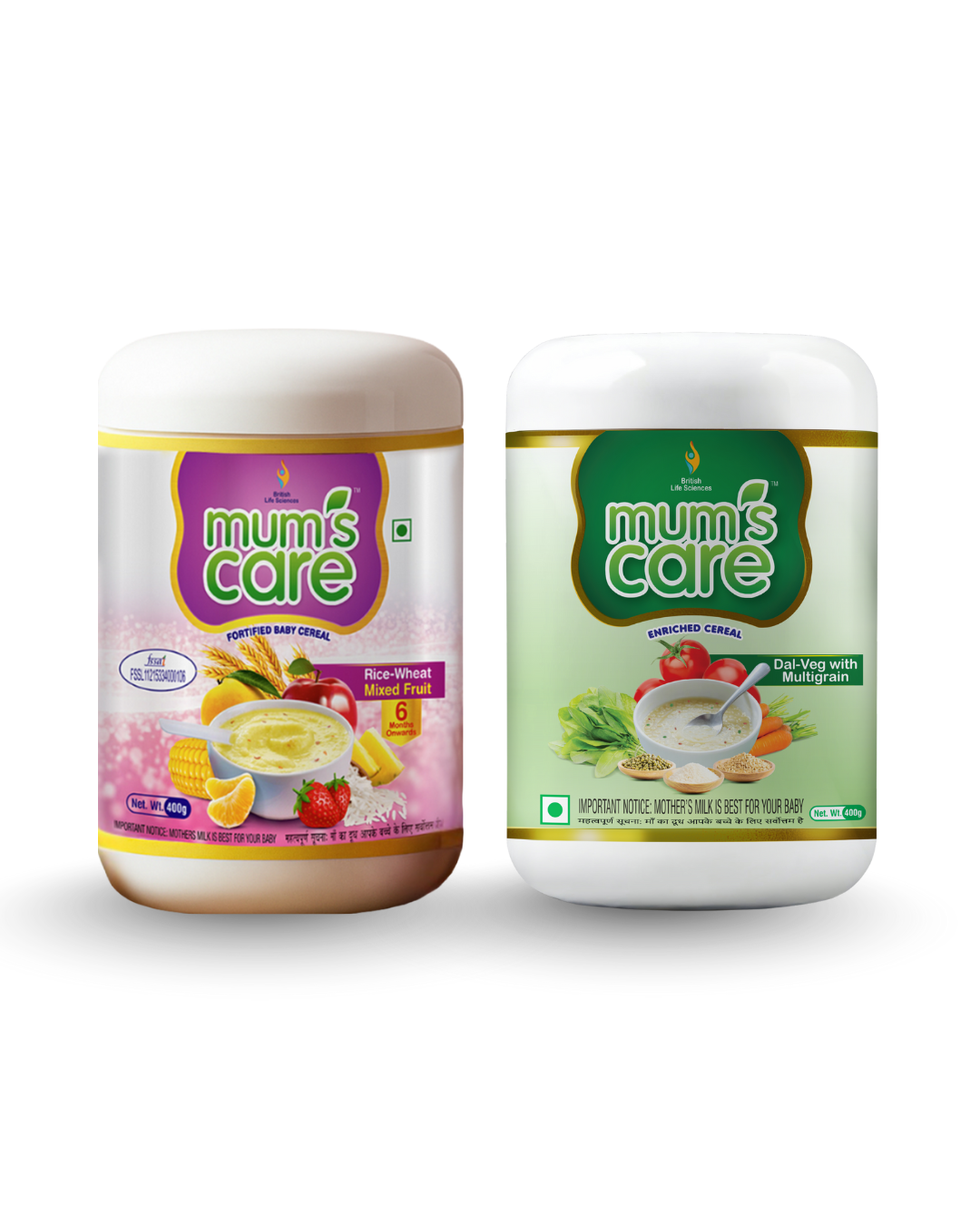 British Life Sciences Mum's Care Cereal - Mixed Fruit | Dal-Veg with Multigrain (Combo Pack) | Nutritious Baby Cereal with Protein, Vitamins & Iron | Easy Digestion, Immunity Boost & Healthy Growth - shopbritishbiologicals