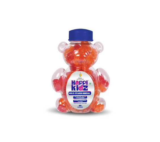 Happi Kidz Multivitamin Gummies for Toddlers & Kids | Daily Nutrition with 16 Essential Vitamins & Minerals |100% Natural | Vegetarian | Supports Immunity & Growth (Ages 2 & up) | Strawberry & Orange Flavour | 60 Count | Lab tested for purity - shopbritishbiologicals