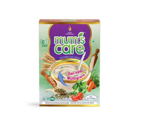 Mum's Care Dal Veg Multigrain Baby Cereal – Nutritious & Delicious Instant Food for Growing Babies Rich in Iron, Calcium & Protein | NO Added Colours & Flavours | 300g | 6 month Onwards - shopbritishbiologicals