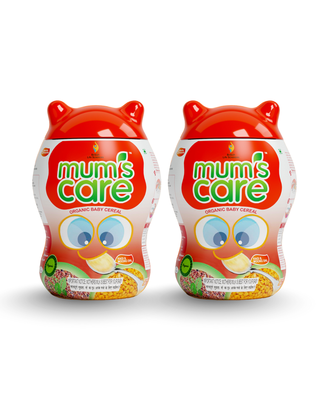 British Life Sciences Mumscare Cereal Ragi & Moongdhal | Rich in Iron, Calcium & Protein | Easy to Digest Baby Food for Strong Growth & Immunity | No Preservatives | Pack of 2 (300g Each) - shopbritishbiologicals