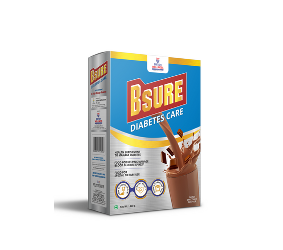 Bsure Diabetes Care - Balanced Nutritional Supplement | 28 Vitamins & Minerals, Gluten and Transfat Free | Supports Blood Sugar Control, Muscle Strength & Immunity | 400g | Chocolate Flavour - shopbritishbiologicals