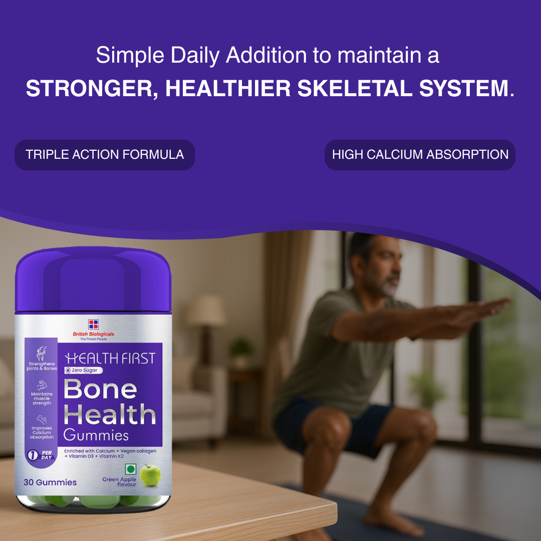 HealthFirst Bone Health Gummies with Calcium, Vitamin D3 & K2 | Supports Bone Strength, Density & Immunity | 100% Vegan, ZERO Sugar, Gluten-Free | Triple Action Formula for Men & Women Green Apple Flavor – 30 Gummies - shopbritishbiologicals