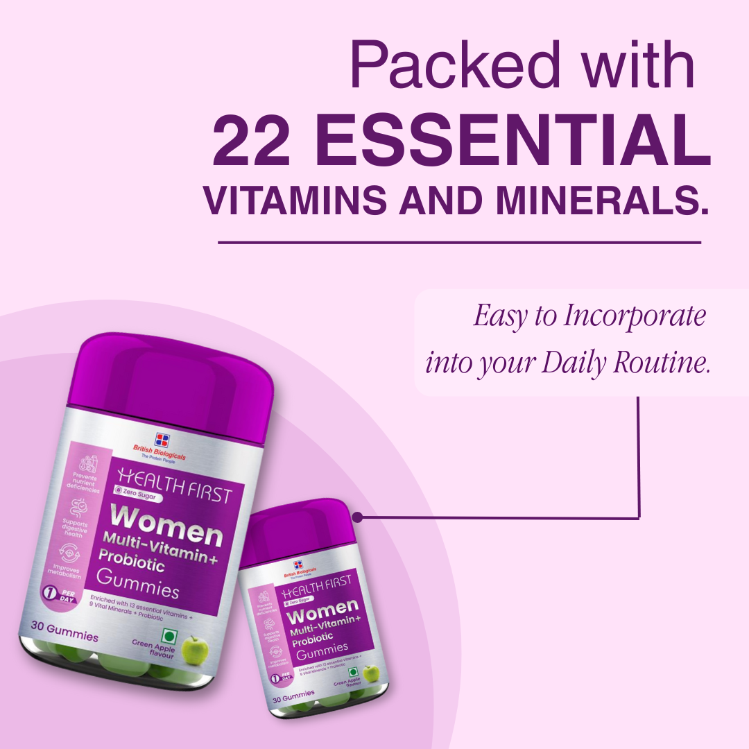 Health First Women’s Multivitamin + Probiotic | 22 Essential Nutrients | Supports Immunity, Bone & Joint Health | With GLA, Iron & Antioxidants | 100% RDA | Customized for Indian Women - shopbritishbiologicals