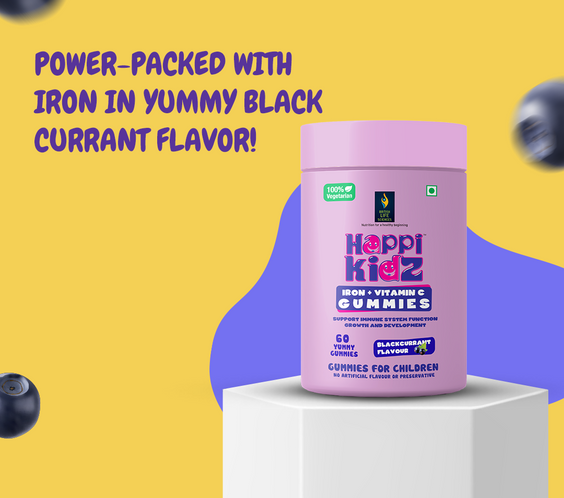 Happi Kidz Iron + Vitamin C Gummies For Kids-(60 Gummy Bears) -Supports Immune system function, Helps build red blood cells & overall growth and development | Strawberry Flavour | | Lab tested for purity - shopbritishbiologicals