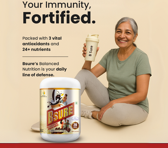 Bsure - For a Life Without Health Limits | Complete Balanced Nutritional Supplement for All Ages | Immunity Booster with 3 Vital Antioxidants & 28 Nutrients | Gluten-Free | Dutch Chocolate Flavour | 400g - shopbritishbiologicals