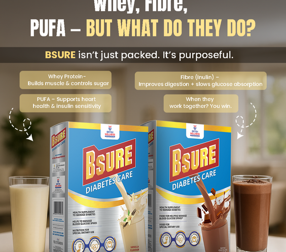 Bsure Diabetes Care - Balanced Nutritional Supplement | 28 Vitamins & Minerals, Gluten and Transfat Free | Supports Blood Sugar Control, Muscle Strength & Immunity | 400g | Vanilla Flavour - shopbritishbiologicals