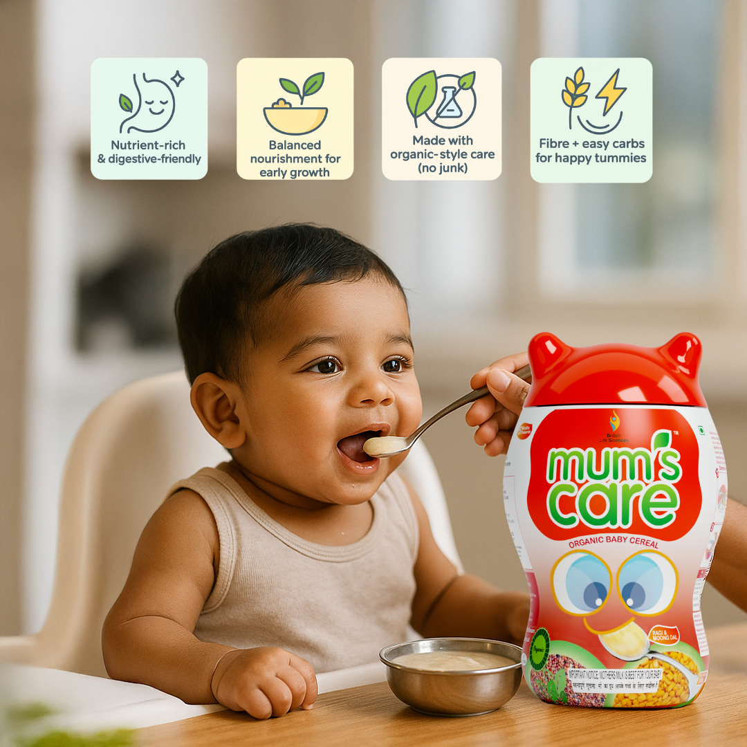 British Life Sciences Mum’s Care Baby Cereal | Ragi & Moongdal Cereal | Certified Organic Ingredients | From 6 Month Onwards | Infant Cereal | Protein, Calcium & Iron for Babies | Easy to Digest | Rich in Fibre | 400 gm - shopbritishbiologicals