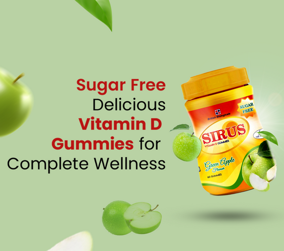 BRITISH BIOLOGICALS | Sirus Vitamin D3 Gummies | Supports Immune System, Bones, Teeth, Brain and Nervous System | Sugar Free | Green Apple Flavor | 60 Gummies | Gluten Free | 300 g - shopbritishbiologicals