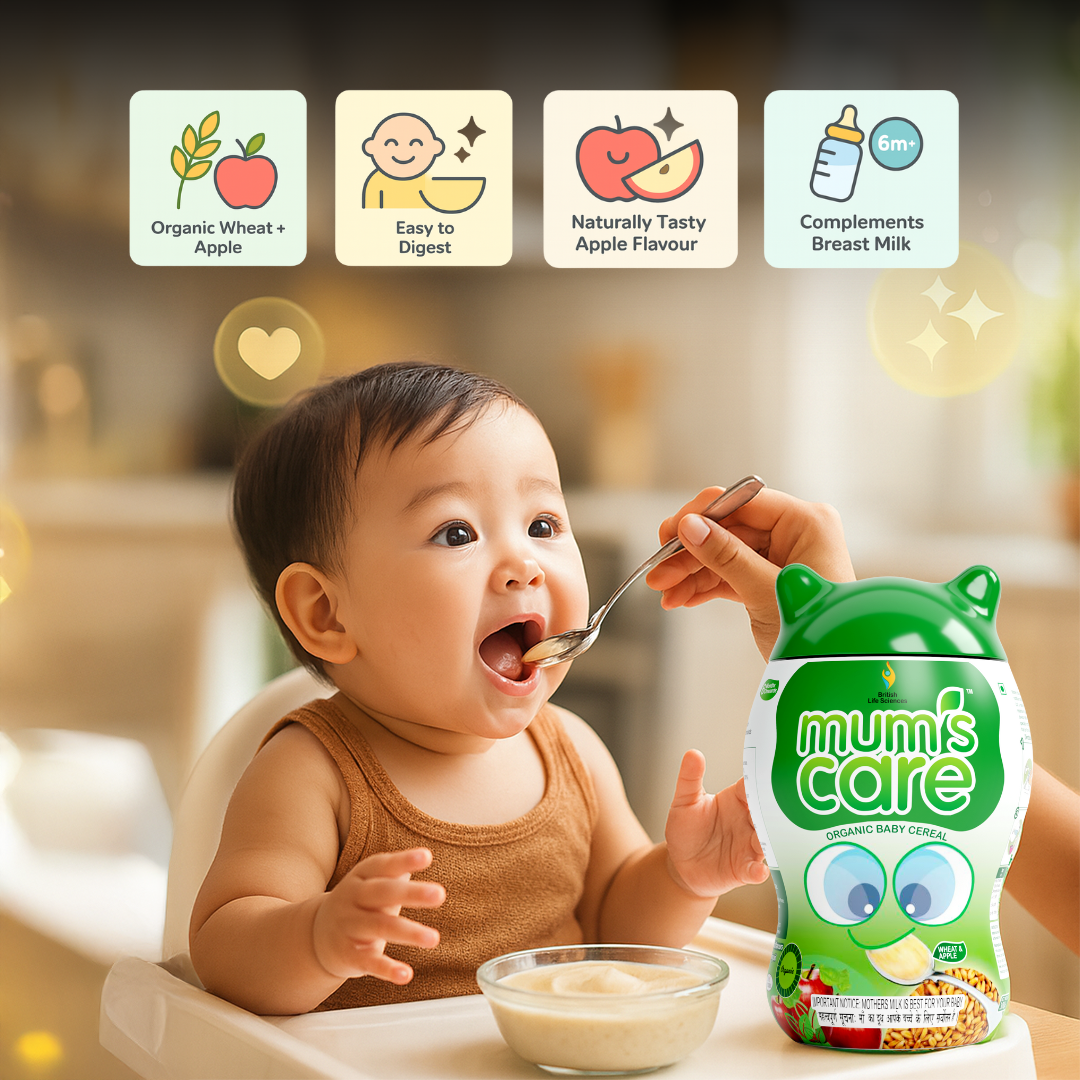 British Life Sciences Mum’s Care Baby Cereal | Wheat & Apple Cereal | Certified Organic ingredients | From 6 Month Onwards | Infant Cereal | Rich in Fibre | Easy to Digest | 400 gm - shopbritishbiologicals