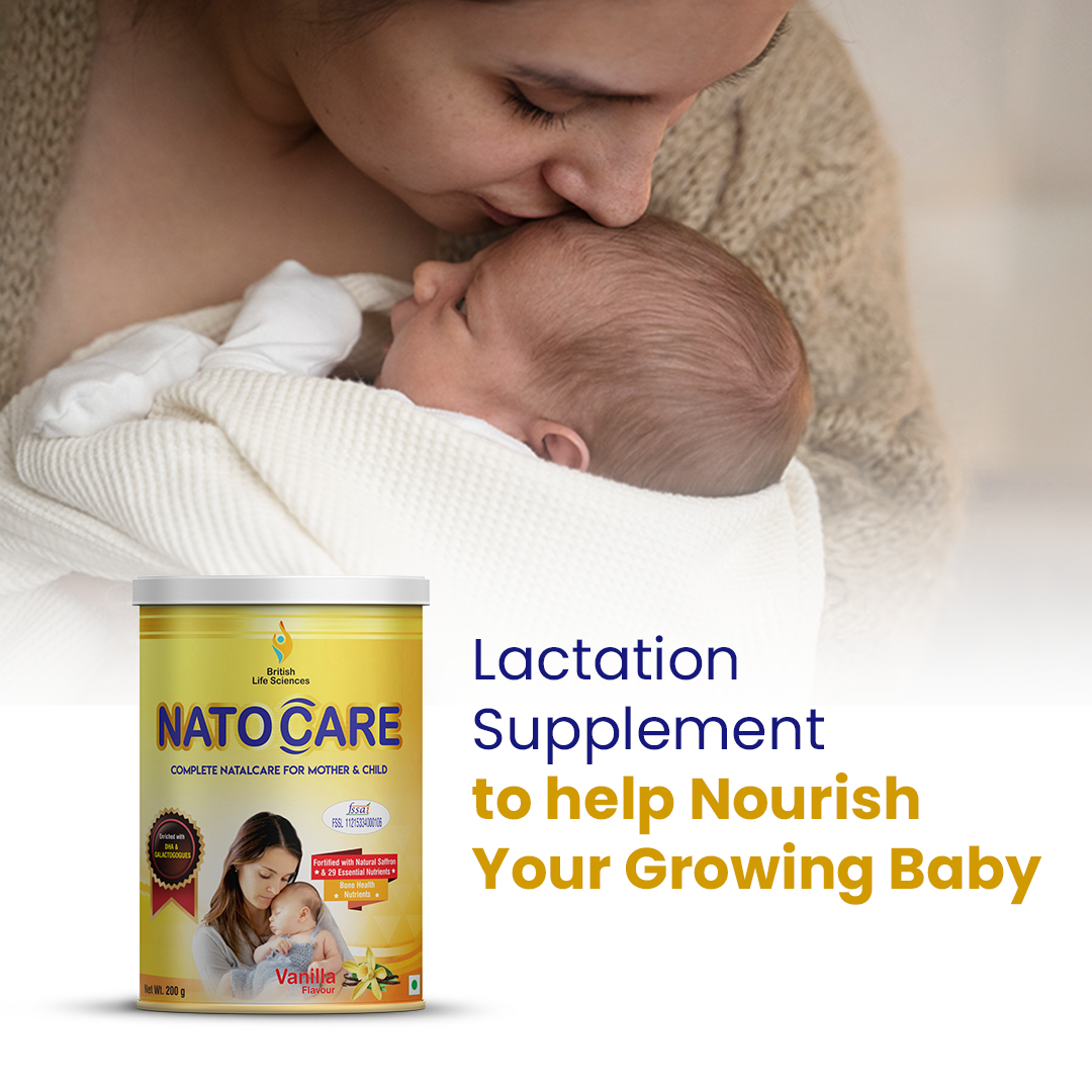 British Life Sciences Natocare Lactation Supplement | Breastfeeding Supplement | Shatavari, Silymarin & Fenugreek Extracts | Healthy Breast Milk Supply | Calcium & Vitamin D | Vanilla Flavor | 200g - shopbritishbiologicals