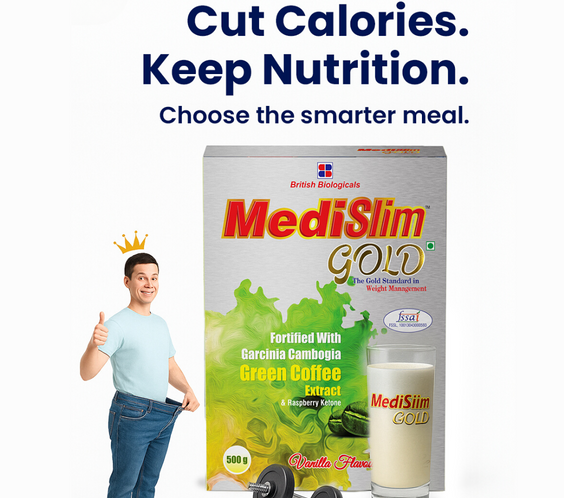 British Biologicals Medislim Gold | Advanced Weight Management Meal Replacement | High Protein, Low Fat & Sugar Free | With Essential Vitamins & Minerals | Garcinia Cambogia, Raspberry, Ketone | 500g Pack - shopbritishbiologicals