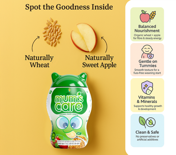 British Life Sciences Mum’s Care Baby Cereal | Wheat & Apple Cereal | Certified Organic ingredients | From 6 Month Onwards | Infant Cereal | Rich in Fibre | Easy to Digest | 400 gm - shopbritishbiologicals