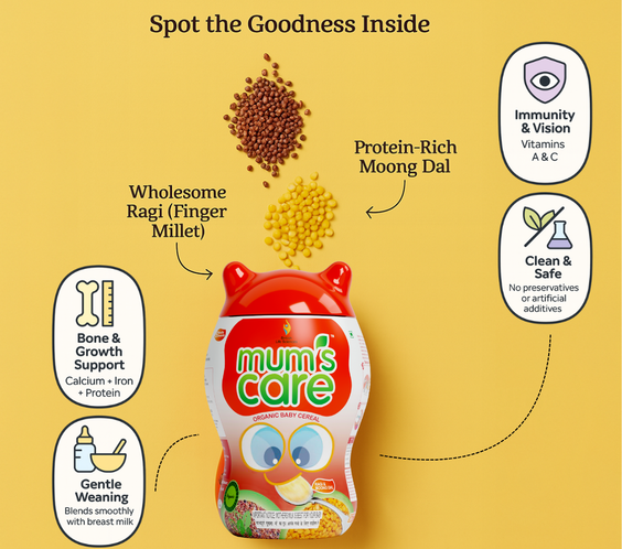 British Life Sciences Mum’s Care Baby Cereal | Ragi & Moongdal Cereal | Certified Organic Ingredients | From 6 Month Onwards | Infant Cereal | Protein, Calcium & Iron for Babies | Easy to Digest | Rich in Fibre | 400 gm - shopbritishbiologicals