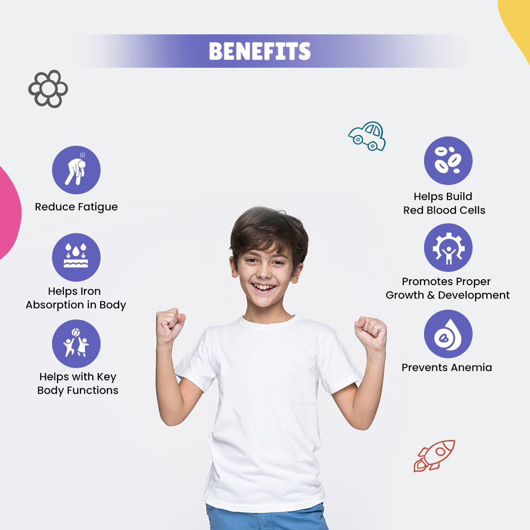 Happi Kidz Iron + Vitamin C Gummies For Kids-(60 Gummy Bears) -Supports Immune system function, Helps build red blood cells & overall growth and development | Strawberry Flavour | | Lab tested for purity - shopbritishbiologicals