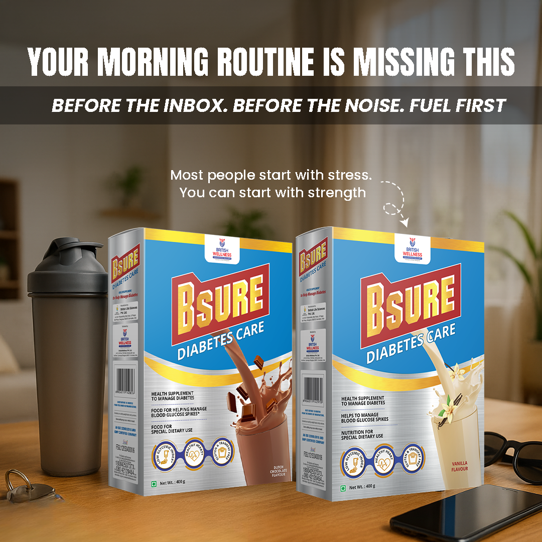 Bsure Diabetes Care - Balanced Nutritional Supplement | 28 Vitamins & Minerals, Gluten and Transfat Free | Supports Blood Sugar Control, Muscle Strength & Immunity | 400g | Vanilla Flavour - shopbritishbiologicals