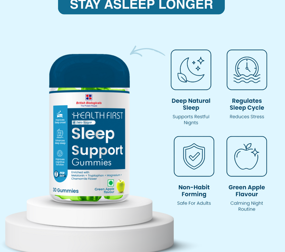 HealthFirst Sleep Gummies with Melatonin, Chamomile & Magnesium | Supports Deep Sleep & Relaxation | Non-Habit Forming, 100% Vegan, ZERO Sugar, Natural Sleep Aid for Men & Women | 30 Gummies - shopbritishbiologicals