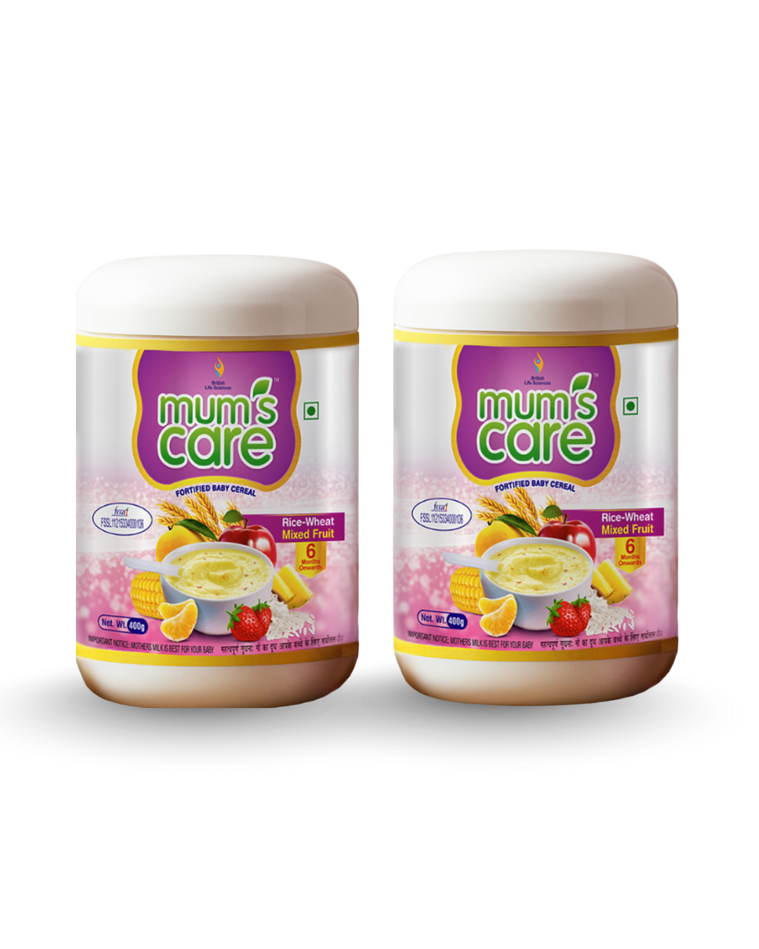 British Life Sciences Mum's Care Cereal - Mixed Fruit | Pack of 2 - 400g Each | Nutritious Baby Cereal with Essential Vitamins, Minerals & Iron | Easy to Digest, Immunity Booster, Healthy Growth & Weight Gain Formula - shopbritishbiologicals