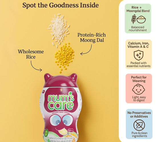 British Life Sciences Mum’s Care Baby Cereal | Rice & Moongdal Cereal | Certified Organic Ingredients | From 6 Month Onwards | Infant Cereal | Protein, Calcium & Iron for Babies | Easy to Digest | Rich in Fibre | 400 gm - shopbritishbiologicals