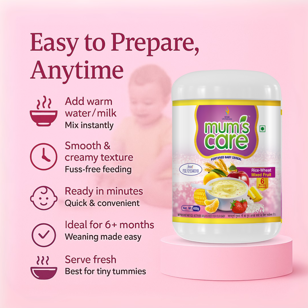 Mum's Care Organic baby cereal | From 6 months | Organic cereal | 23 Essential vitamins & Minerals | 300gm | Mixed Fruit - shopbritishbiologicals