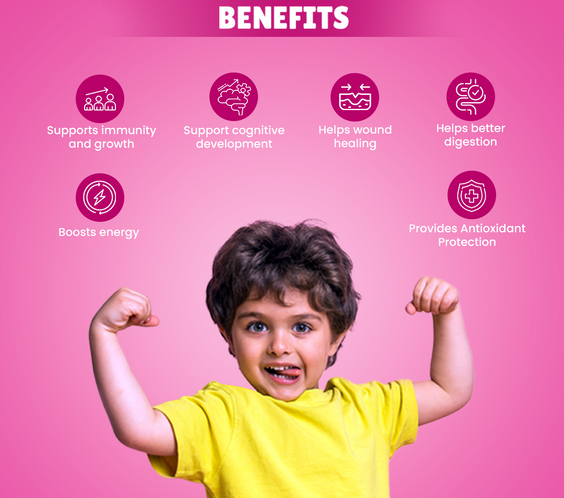 Happi Kidz Zinc + Vitamin C | 100% Natural | Vegetarian | Supports Brain Function | Promotes Proper Growth | Ages 4 & above | Orange Flavour | 60 Count | Lab tested for purity - shopbritishbiologicals