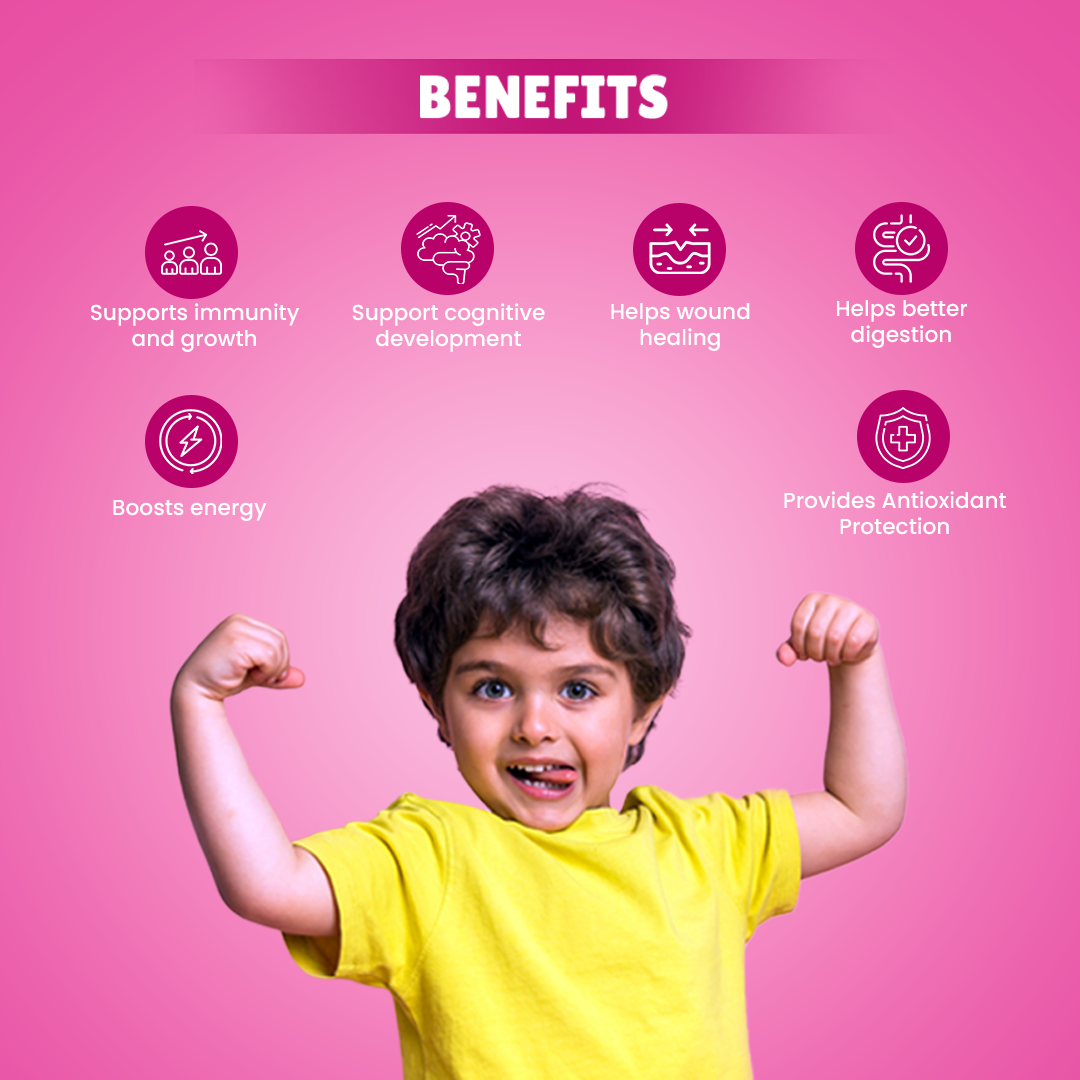 Happi Kidz Zinc + Vitamin C | 100% Natural | Vegetarian | Supports Brain Function | Promotes Proper Growth | Ages 4 & above | Orange Flavour | 60 Count | Lab tested for purity - shopbritishbiologicals