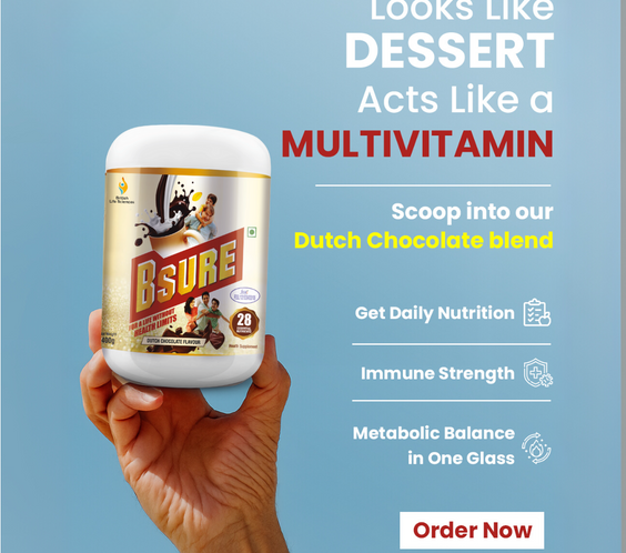 Bsure - For a Life Without Health Limits | Complete Balanced Nutritional Supplement for All Ages | Immunity Booster with 3 Vital Antioxidants & 28 Nutrients | Gluten-Free | Dutch Chocolate Flavour | 400g - shopbritishbiologicals