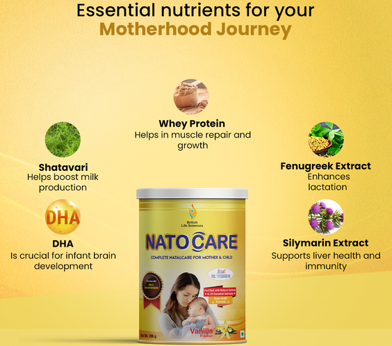 British Life Sciences Natocare Lactation Supplement | Breastfeeding Supplement | Shatavari, Silymarin & Fenugreek Extracts | Healthy Breast Milk Supply | Calcium & Vitamin D | Vanilla Flavor | 200g - shopbritishbiologicals