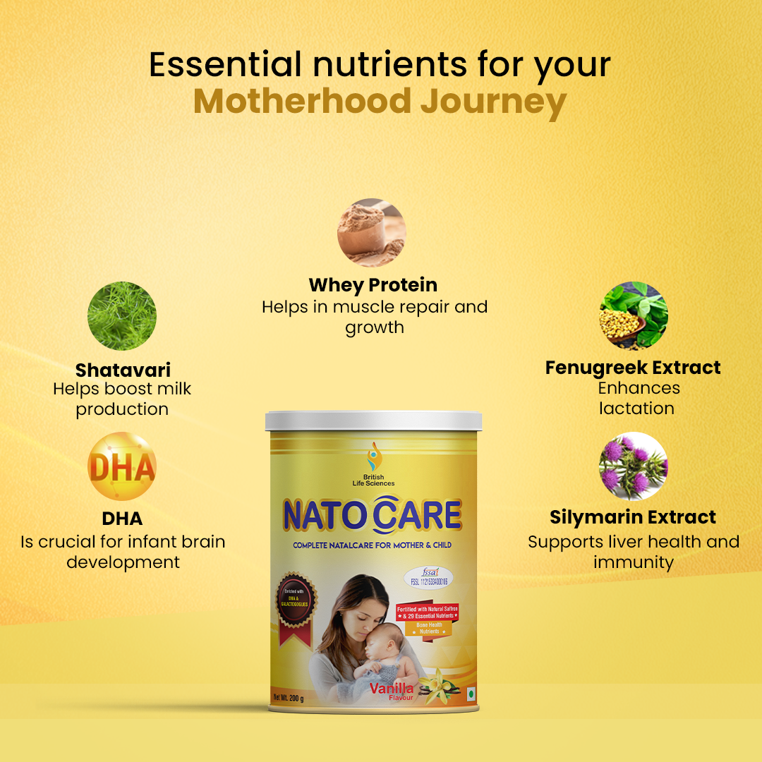 British Life Sciences Natocare Lactation Supplement | Breastfeeding Supplement | Shatavari, Silymarin & Fenugreek Extracts | Healthy Breast Milk Supply | Calcium & Vitamin D | Vanilla Flavor | 200g - shopbritishbiologicals