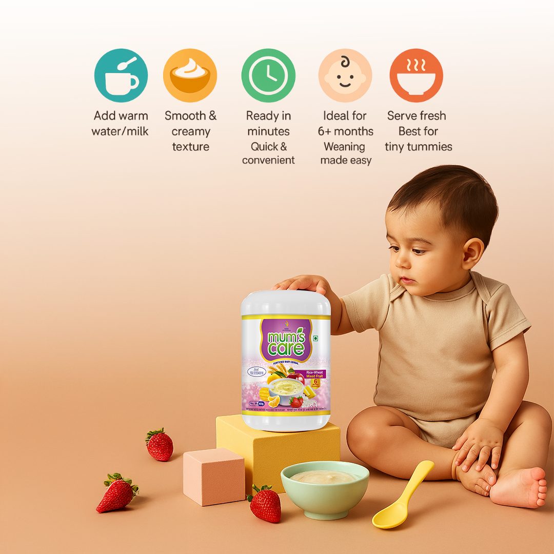 Mum's Care Organic baby cereal | From 6 months | Organic cereal | 23 Essential vitamins & Minerals | 300gm | Mixed Fruit - shopbritishbiologicals