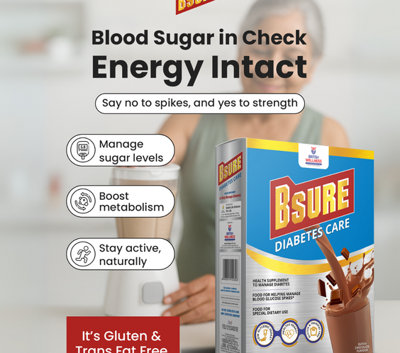 Bsure Diabetes Care - Balanced Nutritional Supplement | 28 Vitamins & Minerals, Gluten and Transfat Free | Supports Blood Sugar Control, Muscle Strength & Immunity | 400g | Chocolate Flavour - shopbritishbiologicals