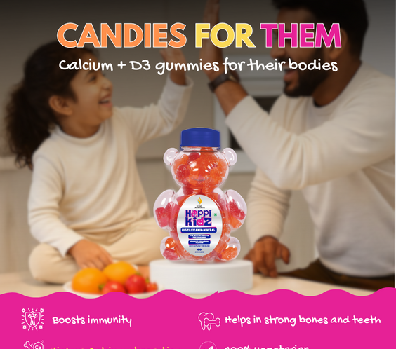 Happi Kidz Multivitamin Gummies for Toddlers & Kids | Daily Nutrition with 16 Essential Vitamins & Minerals |100% Natural | Vegetarian | Supports Immunity & Growth (Ages 2 & up) | Strawberry & Orange Flavour | 60 Count | Lab tested for purity - shopbritishbiologicals