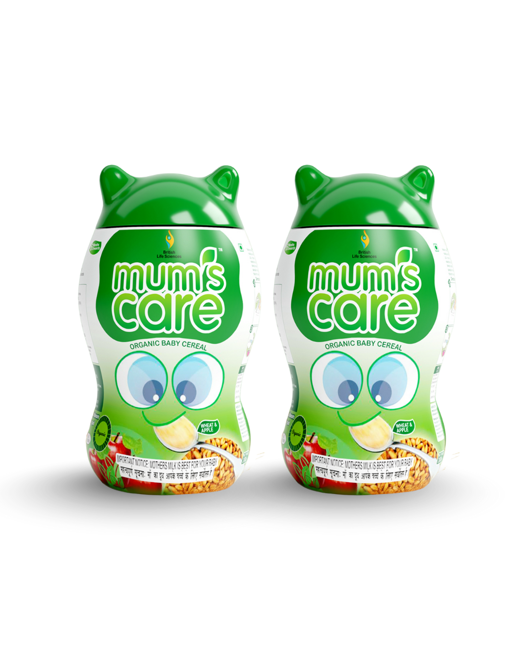 British Life Sciences Mum's Care Cereal - Wheat & Apple (Pack of 2) | Nutritious Baby Cereal with Essential Vitamins, Minerals & Iron | Easy Digestion, Boosts Immunity & Supports Healthy Growth & Weight - shopbritishbiologicals