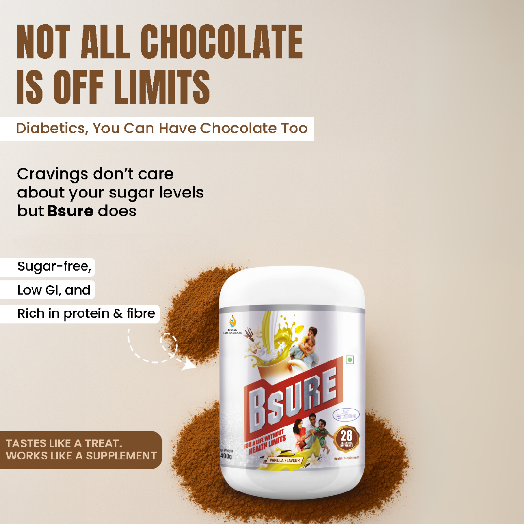Bsure - For a Life Without Health Limits | Complete Balanced Nutritional Supplement for All Ages | Immunity Booster with 3 Vital Antioxidants & 28 Nutrients | Gluten-Free | Vanilla Flavour | 400g - shopbritishbiologicals