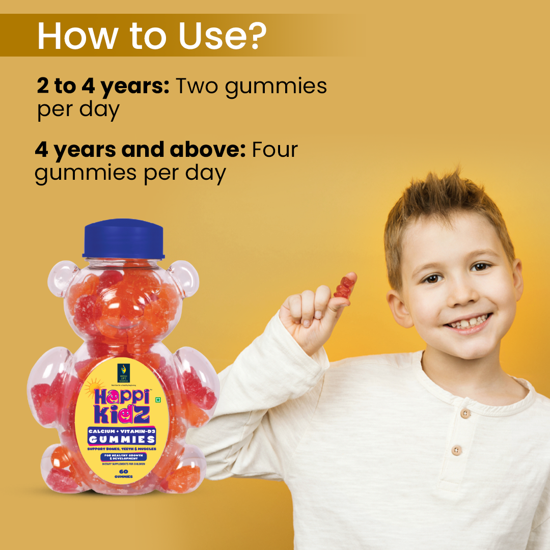 Happi kidz Calcium + Vitamin D Gummies for Kids | Daily Support for Growth, Teeth and Strong Bone Development, Immunity Booster | Trusted Daily Supplement for Kids | 60 Gummy | Strawberry - shopbritishbiologicals