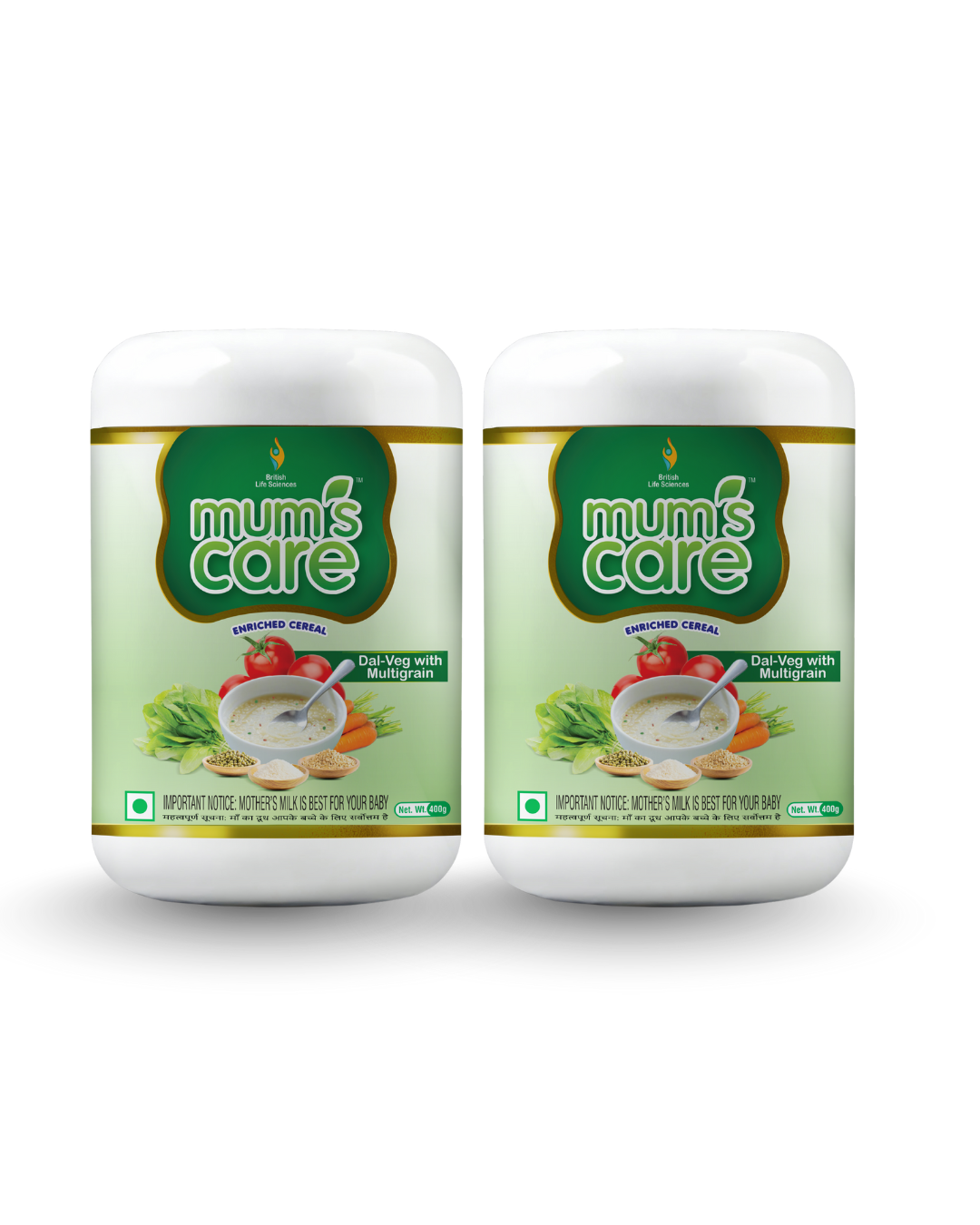 British Life Sciences Mum's Care Cereal - Dal-Veg with Multigrain (Pack of 2) | Nutritious Baby Cereal with Proteins, Vitamins & Minerals | Easy Digestion, Boosts Immunity, Supports Growth & Energy - shopbritishbiologicals