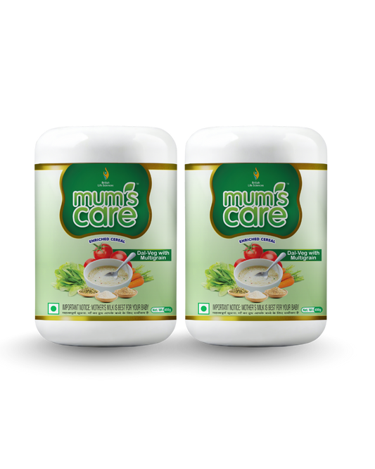 British Life Sciences Mum's Care Cereal - Dal-Veg with Multigrain (Pack of 2) | Nutritious Baby Cereal with Proteins, Vitamins & Minerals | Easy Digestion, Boosts Immunity, Supports Growth & Energy - shopbritishbiologicals