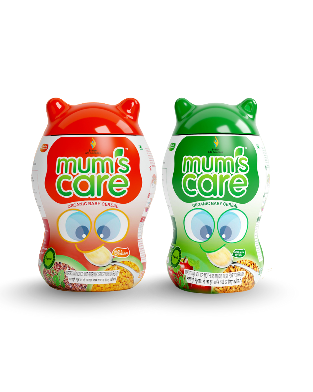 British Life Sciences Mum's Care Cereal - Ragi & Moongdhal | Wheat & Apple (Combo Pack) | Nutritious Baby Cereal with Calcium, Iron & Vitamins | Easy Digestion, Immunity Boost & Healthy Growth - shopbritishbiologicals