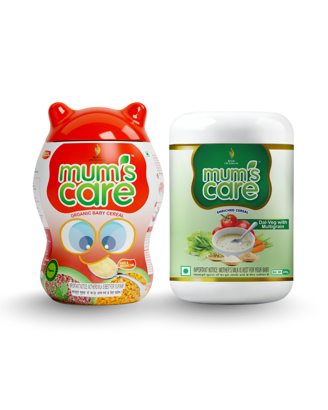 British Life Sciences Mum's Care Cereal - Ragi & Moongdhal | Dal-Veg with Multigrain (Combo Pack) | Nutritious Baby Cereal with Calcium, Iron & Protein | Easy Digestion, Boosts Immunity & Healthy Growth - shopbritishbiologicals