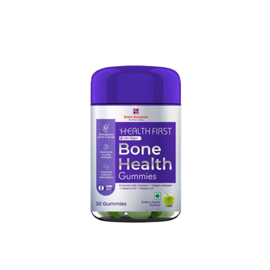 HealthFirst Bone Health Gummies with Calcium, Vitamin D3 & K2 | Supports Bone Strength, Density & Immunity | 100% Vegan, ZERO Sugar, Gluten-Free | Triple Action Formula for Men & Women Green Apple Flavor – 30 Gummies - shopbritishbiologicals