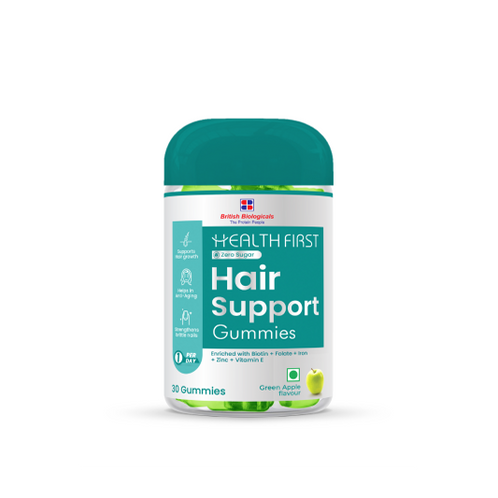 Health First Hair Gummies – Biotin, Folate & Iron Enriched | Hair Growth & Hair Fall Control | Vitamins for Strong, Healthy Hair | Green Apple Flavour | 30 Gummies | For Men & Women - shopbritishbiologicals