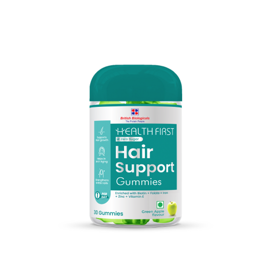 Health First Hair Gummies – Biotin, Folate & Iron Enriched | Hair Growth & Hair Fall Control | Vitamins for Strong, Healthy Hair | Green Apple Flavour | 30 Gummies | For Men & Women - shopbritishbiologicals