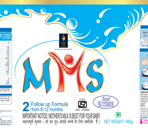 MMS Stage 2 infant milk powder from shopbritishbiologicals, 400g, follow-up formula for babies 6-12 months with Omega 3 & 6.