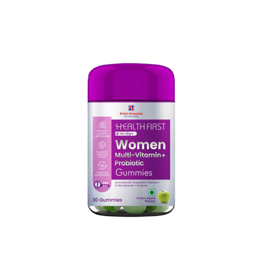 Health First Women’s Multivitamin + Probiotic | 22 Essential Nutrients | Supports Immunity, Bone & Joint Health | With GLA, Iron & Antioxidants | 100% RDA | Customized for Indian Women - shopbritishbiologicals
